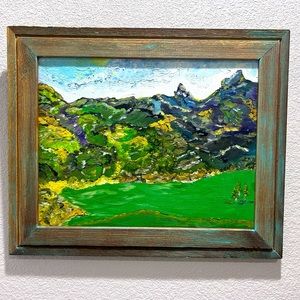 Oil painting on canvas framed 14”x17.25” Landscape by Starry Night Designs.